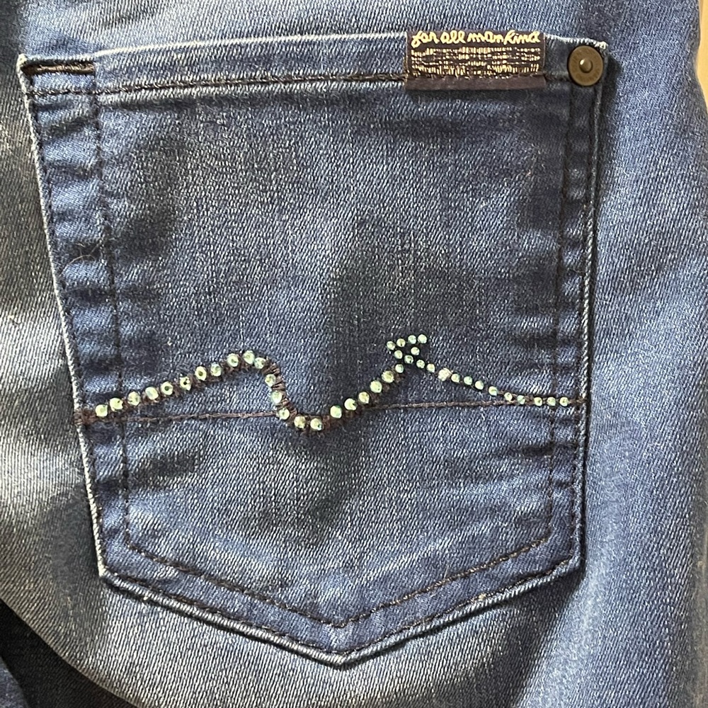 Seven For All Mankind (SFAM) Blue Stretch Crystal Sig Jeans Size 28